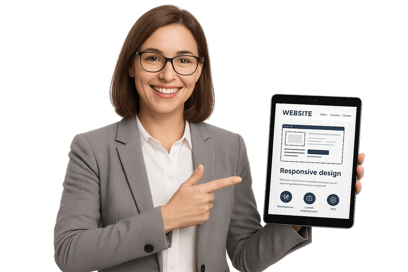 Zadowolona klientka prezentująca stronę internetową