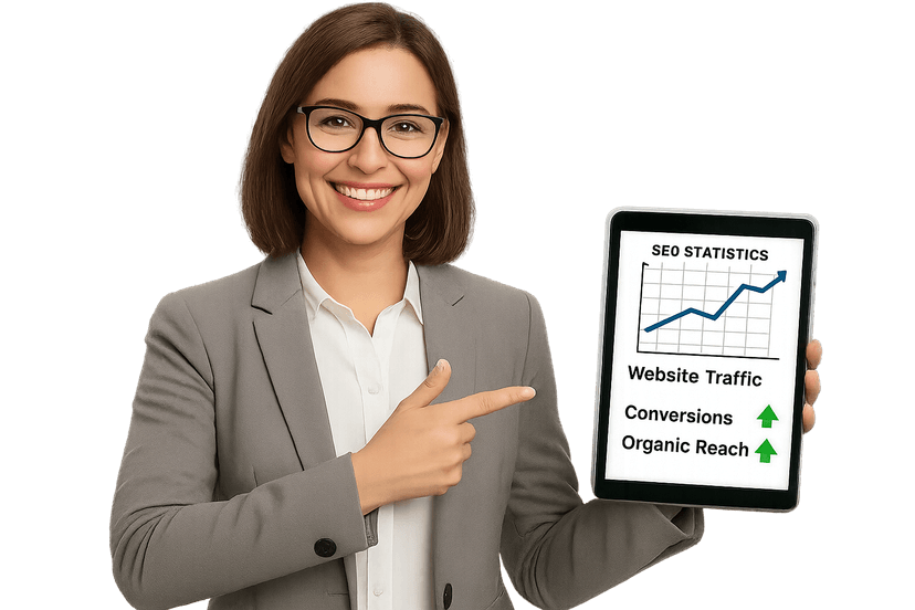 Zadowolona klientka prezentująca stronę internetową